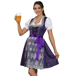 Milalee Womens Oktoberfest Dirndl Dress Purple Bavarian German Costume with Delicate Lace Trim Traditional Festival Outfit for Themed Parties32032