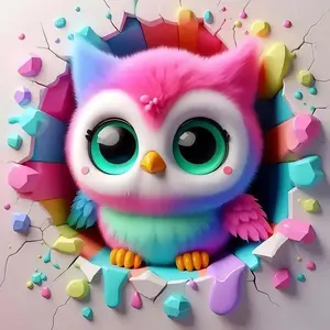 5D DIY Handmade Diamond Painting Kit, Colorful Owl Design, Full Round Drill Mosaic Art, Home Decor Gift, Creative Needlework Craft