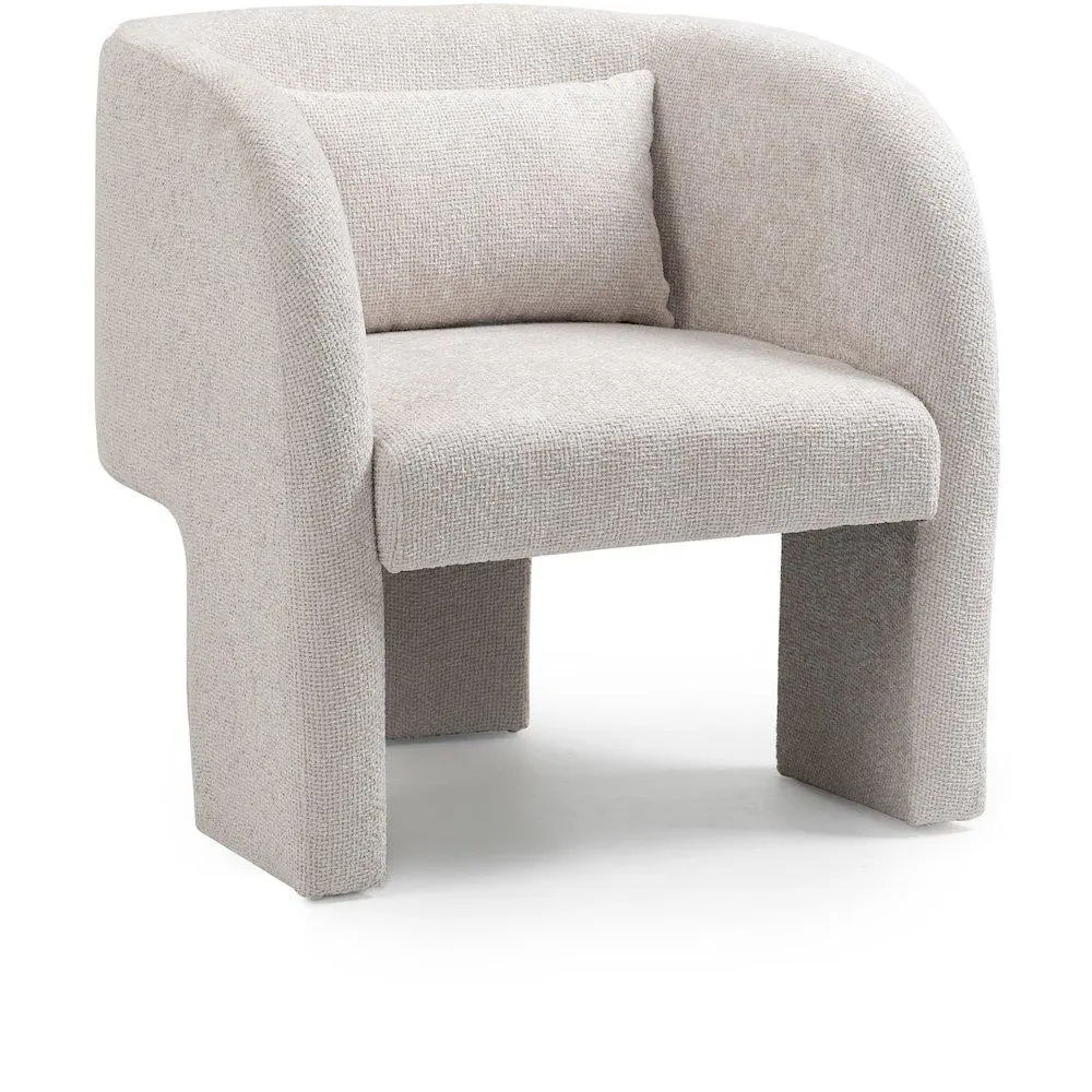 Sawyer Cream Chenille Fabric Single Seat Accent Chair - Birch Frame, Cross-Hatch Detail, Modern Curve Design, Pillow Back Support, Contemporary Home Decor Piece