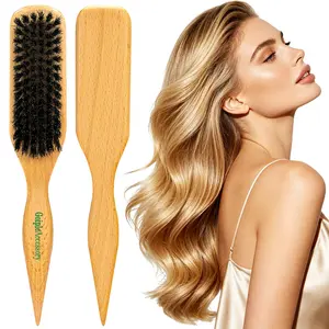 Goiple Boar Bristle Hair Brush for Sleek Ponytail Bun & Smoothing Baby Hairs - Soft Medium Brush for Men & Women, Wooden Design