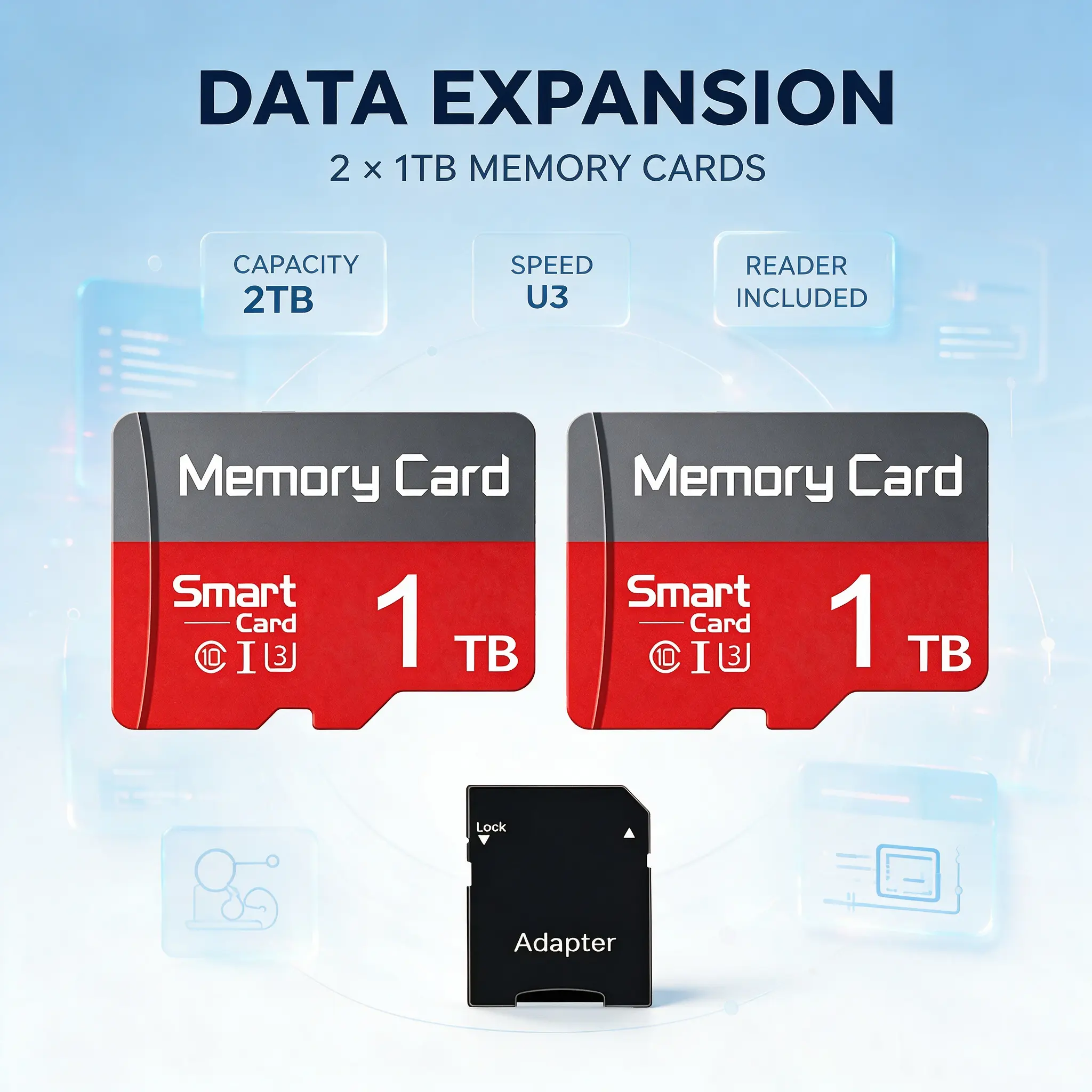 2X 1TB, sd card, Fast Data Transfer, micro sd card, Stable Reading Writing, sd memory card, Comes with SD Card Adapter, Class 10 for kids camera, mp3 player, sat nav, bluetooth speaker, laptop
