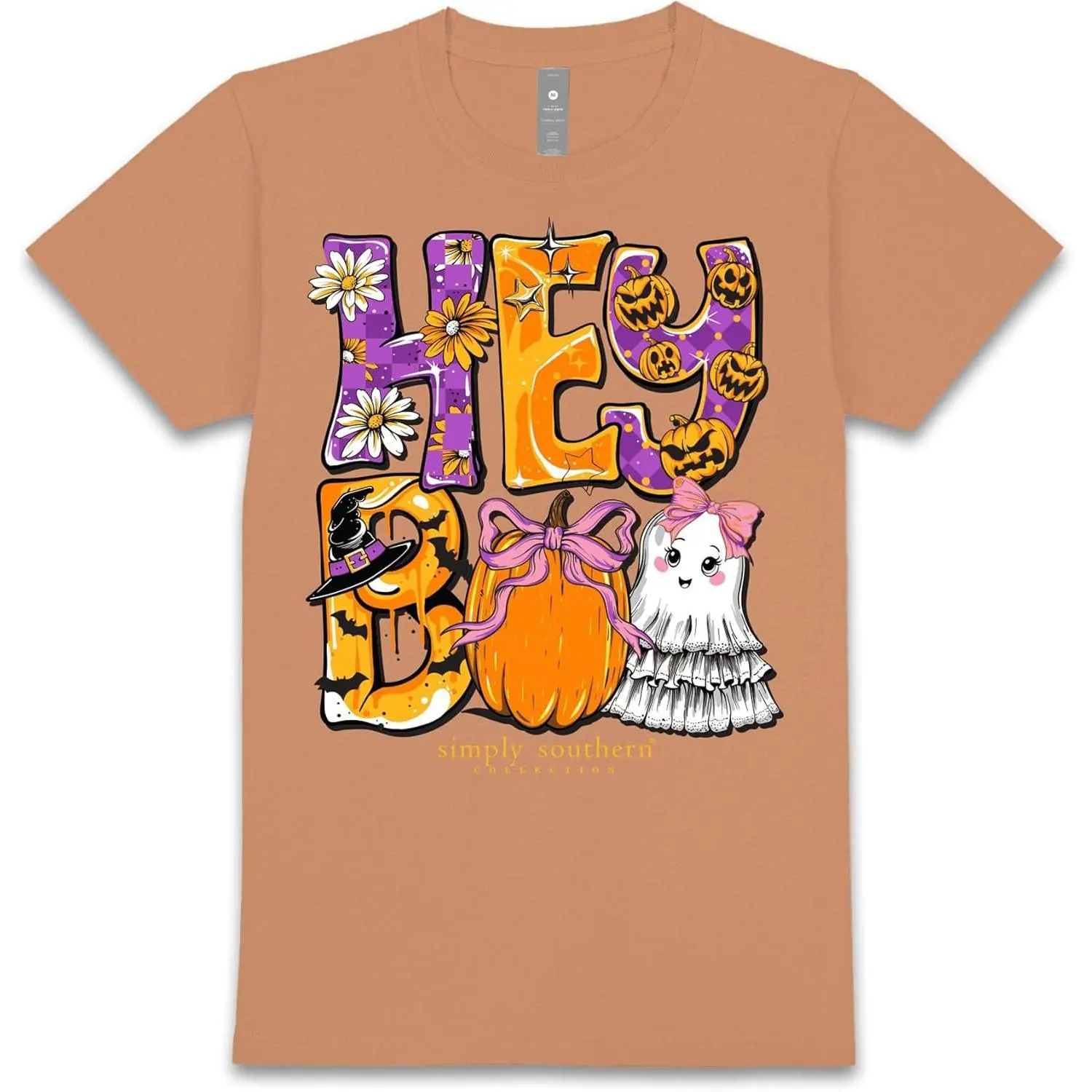 Simply Southern Hey Boo - Halloween - Calabaza - Fantasma - Camiseta para adulto