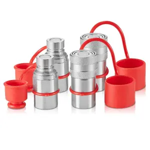 VEVOR 1/2 Flat Face Hydraulic Couplers, 1/2 NPT Skid Steer Hydraulic Quick Connect Couplers with 4 Dust Caps (ISO16028)