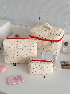 Heart Pattern Quilted Makeup Bag Set, / Portable Zipper Makeup Bag, Lightweight Storage Bag, Travel Toiletry Bag, Daily Makeup Bag, Cosmetic Pouch, Travel Essentials, Compact