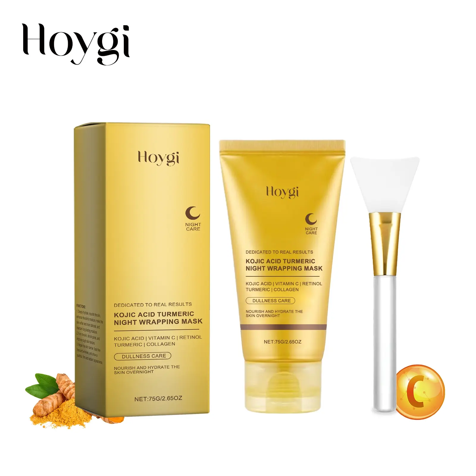Turmeric Night Mask, Kojic Acid Exfoliating Mask, Brightening & Protective Formula, Anti-Stress Skin Care, Clear Radiant Glow