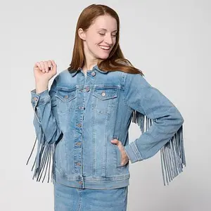 DG2 by Diane Gilman New Classic Stretch Denim Fringe Western Jacket
