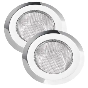 LotFancy Kitchen Sink Strainer, 2Pcs Stainless Steel Mesh Drain Strainer, Large Wide Rim 4.5" Diameter, 1.5" Deep Drain Screen, Anti Clogging