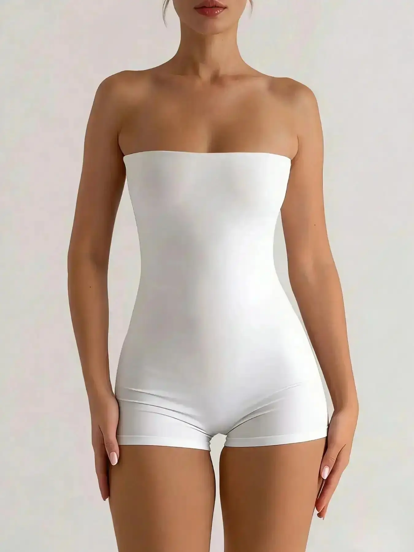 Pure Color Halter Romper Shorts Fitted Rompers, Slimming Fit Casual Basic Sleeveless One-Piece, Comfortable and Stylish Women's Clothing, Womenswear, Solid, Trendy, Wardrobe Staple, Fashion Forward, Modern