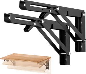 10-Inch Heavy Duty Folding Shelf Brackets, Matte Black (2-Pack) for Tables, Benches, and Space-Saving Solutions