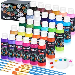Yeeart 30 Vibrant Colors Permanent Soft Fabric Paint Set in 60ml Bottles with 10 Brushes Palette Non-Toxic Textile Paint Art Supplies for T-Shirts Jeans Bags & Art Crafts