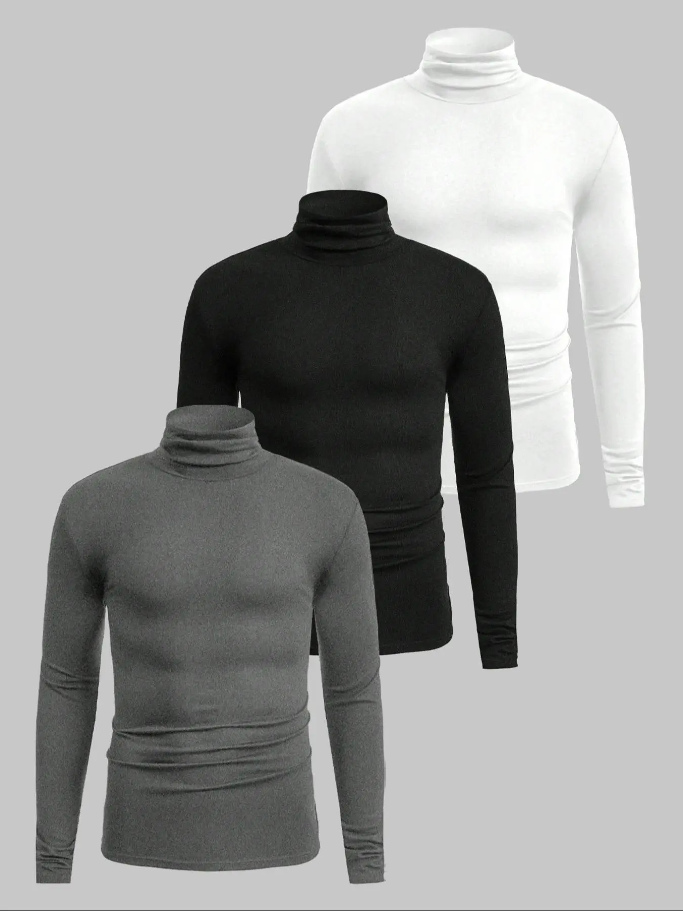 Men's High Neck Turtleneck Warm Thermal Fitted Long Sleeve Plain Shirt, Soft Comfortable Multi-Piece Set, Casual Home Wear, Essential for Fall & Winter