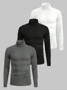 Men's High Neck Turtleneck Warm Thermal Fitted Long Sleeve Plain Shirt, Soft Comfortable Multi-Piece Set, Casual Home Wear, Essential for Fall & Winter