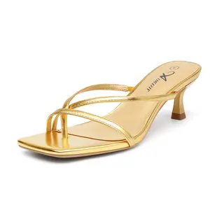 Women's Strappy Kitten Heels Flip Flops Square Open Toe Low Heels Fashion Party Dress Thong Heeled Sandals Elegant Summer