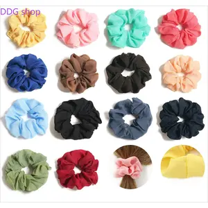 Women's Candy-Colored Solid Chiffon Scrunchie - Fabric Hair Tie Accessory for Sports, Outdoor Activities, Multiple Colors Available