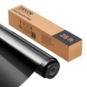 【Summervibes】VEVOR Heat Transfer Vinyl, 12 in x 25 ft, Glossy Black HTV Iron on Vinyl Roll, Easy to Cut and Weed, Strong Adhesion, Compatible with Cutting Machines, for Various Materials, T-shirts, Pillows, Hats