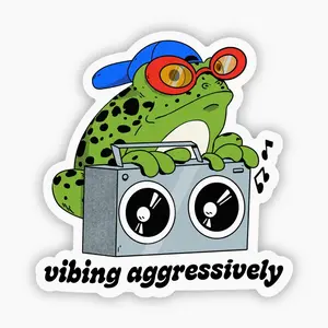 Vibing Aggressively Frog Sticker – Funny Frog Vinyl Decal for Laptops, Water Bottles, Chill Vibe Meme Sticker for Teens 7W5