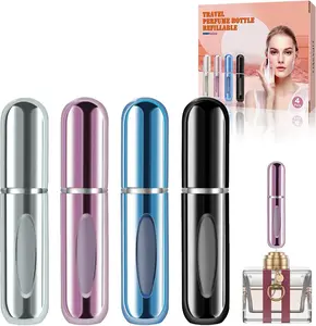 Portable Mini Refillable Perfume Atomizer Bottle, Travel Size Refillable Perfume Refill Bottle - Perfume Atomizer Refillables, Scent Pump Case, 4 Pcs Pack of 5 ml Small Perfume Spray