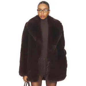 L'Academie by Marianna Gamine Faux Fur Jacket in Dark Brown