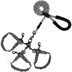 Dog Double Leashes,Rope Bungee Three Leash with Padded Handle Removable for 3 Dogs,Tangle-Free, Padded Handles, 360° Swivel Control (Gray, 3 Way)