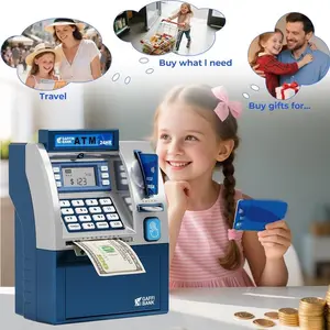 Realistic 24-Hour Atm Toy Bank Machine, Digital Display, Password Lock Box, Debit Card, Currency Recognition, Balance Calculator, Kids Money Management Toy, Electronic Coin Bank