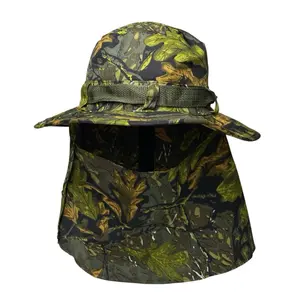Camouflage Sun Hat, Neck and Face Flap, One Side Removable, Fishing, hunting