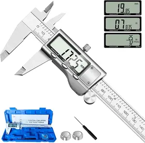Caliper Measuring Tool, Stainless Steel Vernier Caliper Digital Micrometer with Large LCD Screen, Easy Switch from Inch Metric Fraction, 6 Inch Caliper Tool for DIY/Household