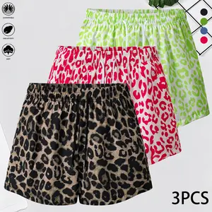 3-piece set: women’s leopard print shorts with drawstring, available in multiple colors; suitable for walking, home wear, and outdoor activities; everyday use; women’s shorts, womenswear, summer clothingsummervibes