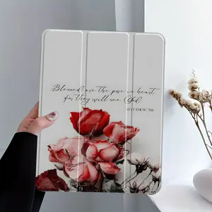 Featuring Christian Bible verses, this foldable, non-slip TPU protective case includes an adjustable stand and pen holder, and is compatible with Samsung, iPad mini, iPad Air, iPad Pro/iPad 10th and 11th generation iPads.