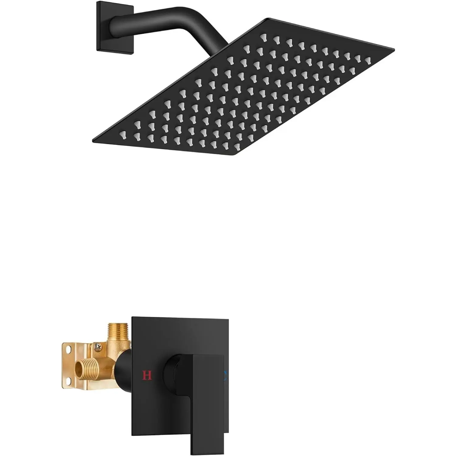 Shower Faucet Set Bathroom Rain Shower System SUS304 Stainless Steel Single Handle With Male Threads Rough-in Valve Shower Trim Kit 8 Inch Wall Mount Shower  Matte Black Yifanyou Sports