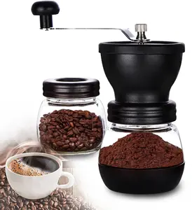 Manual Coffee Grinder, Spice Grinder Manual, Glass Jars, Ceramic Burr, Adjustable Grind, Easy to Clean, Portable Compact Design