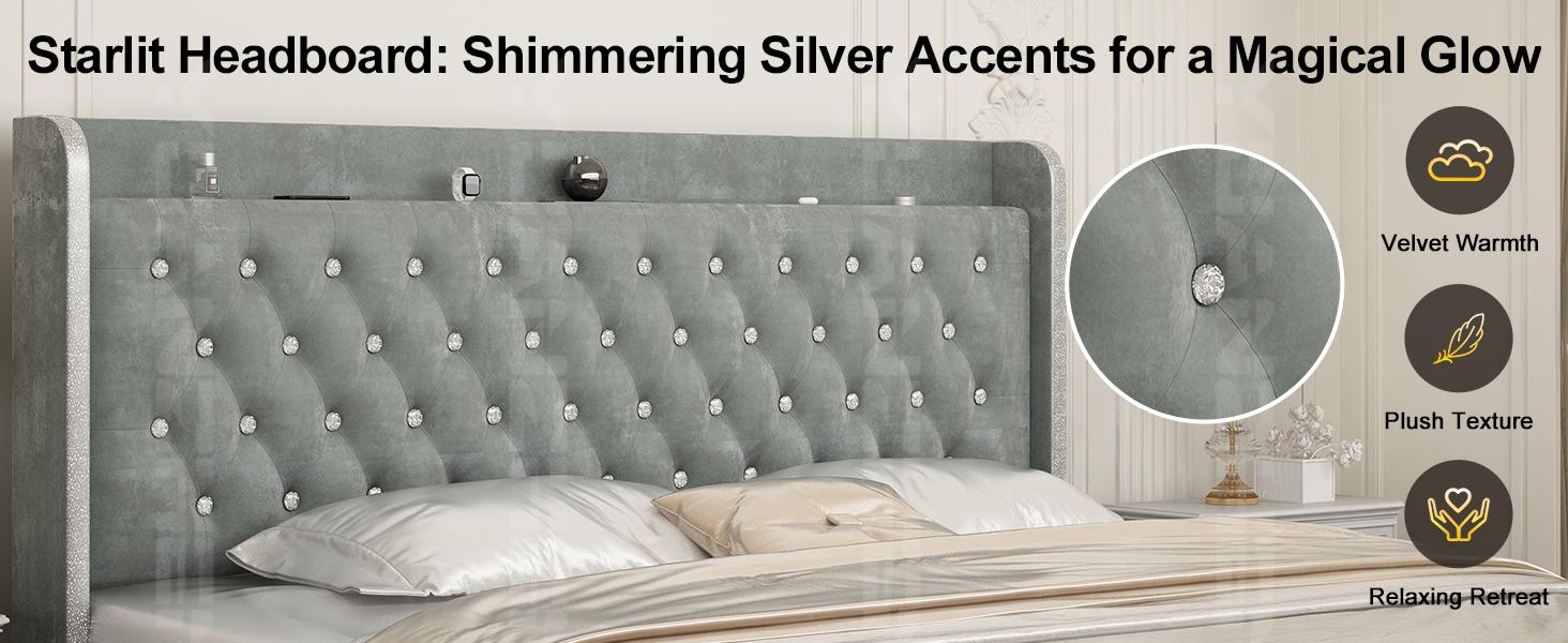 GEGOFORU Queen LED Galaxy Bed Frame with Projector, Bluetooth Speakers & USB Charging, RGB Lighting, White Velvet Upholstered Platform Bed, No Box Spring Needed