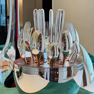 Christmas 24-Piece Stainless Steel Knife Fork Spoon Set with Color Box, High-End Luxury Home Dining, Family Gathering, Gift Choice, Dinnerware Service Set