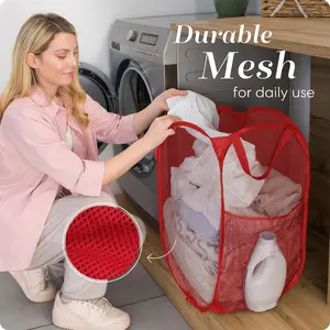 Laundry Basket Pop Up Hamper with Side Pockets for Laundry Room Bathroom Kids Room College Dorm or Travel