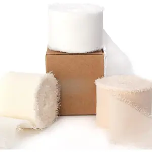 Chiffon Ribbon 1.5 inch x 30 Yard Handmade Silk Ribbon,White/Ivory/Nude Fringe Chiffon Ribbon for Wedding Invitations,Gift Wrapping, Bridal Bouquets Wrapping, Flower Arrangement Decoration