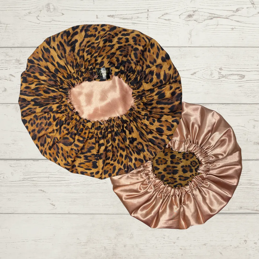 Leopard Print Satin Lined Bonnet Leopard Print Satin Lined Bonnet