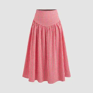 Cider [size 2-26] Low Rise Gingham Zipper Maxi Skirt
