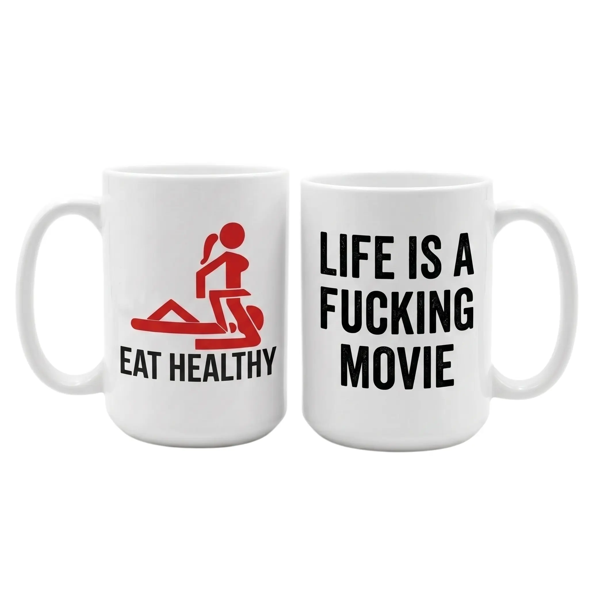 Funny Adult Humor Coffee Mug, Life Is A Movie Sarcastic Quote 11oz 15oz Ceramic Mug, Hilarious Gag Gift for Men, Husband, or Boyfriend, Rude Novelty Tea Cup for White Elephant Party