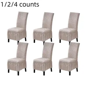 Solid Color Chair Slipcover, 1 Count Chair Cover with Ruffle Trim, Chair Covers For Dining Chairs, Chair Protector for Home Kitchen Dining Room Office