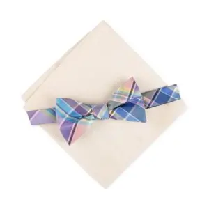 Tommy Hilfiger Men's Plaid Bow Tie & Oxford Pocket Square Set