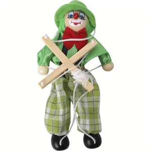 Vintage Wooden Clown Marionette Puppet With Colorful Outfit & Hat - Fun String Toy For Family Parties, Home Decor, And Pretend Play, Marionette String Puppets