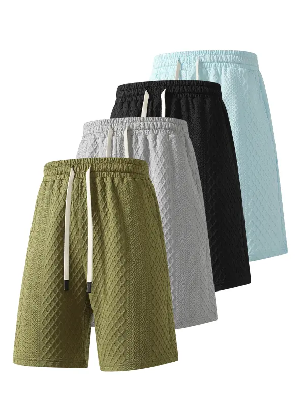 Men's textured pocket shorts, lightweight and breathable shorts, casual breathable and comfortable shorts, suitable for running and fitness exercise, men's all-season bottoms, outdoor breathable multi-color optional sports drawstring shorts