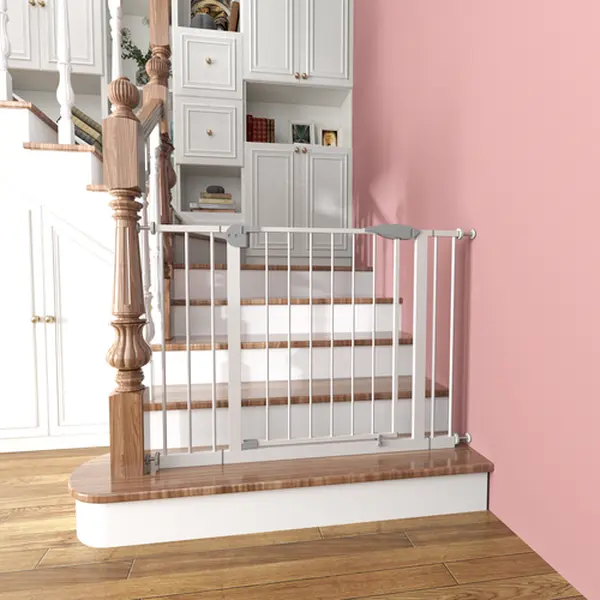 29.5-44.1" Wide Baby Gate for Stairs, Dog Gate Indoor for Doorways, No Drilling Pressure Mounted Pet Gates for Kids, Easy Walk Through Safety Gate, White