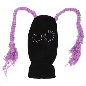 Winter Beanie Hats with Wig Decorations Knitted Hat Full Face Ski Masks