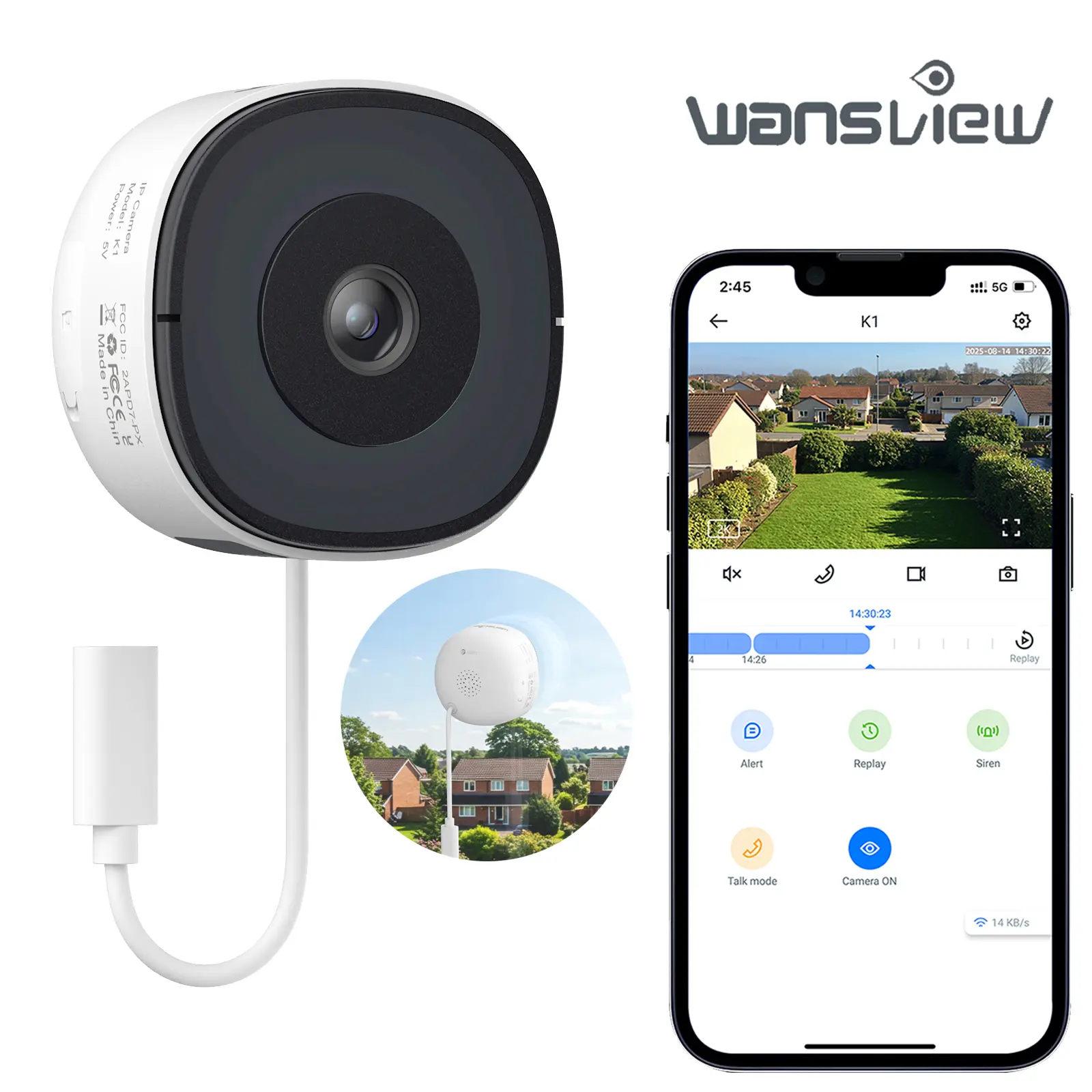 Wansview K1 2K Window Security Camera, No-Drill Magnetic Indoor Mount, AI Color Night Vision, 2.4GHz & 5GHz Wi-Fi, Motion Alerts, 24/7 Recording