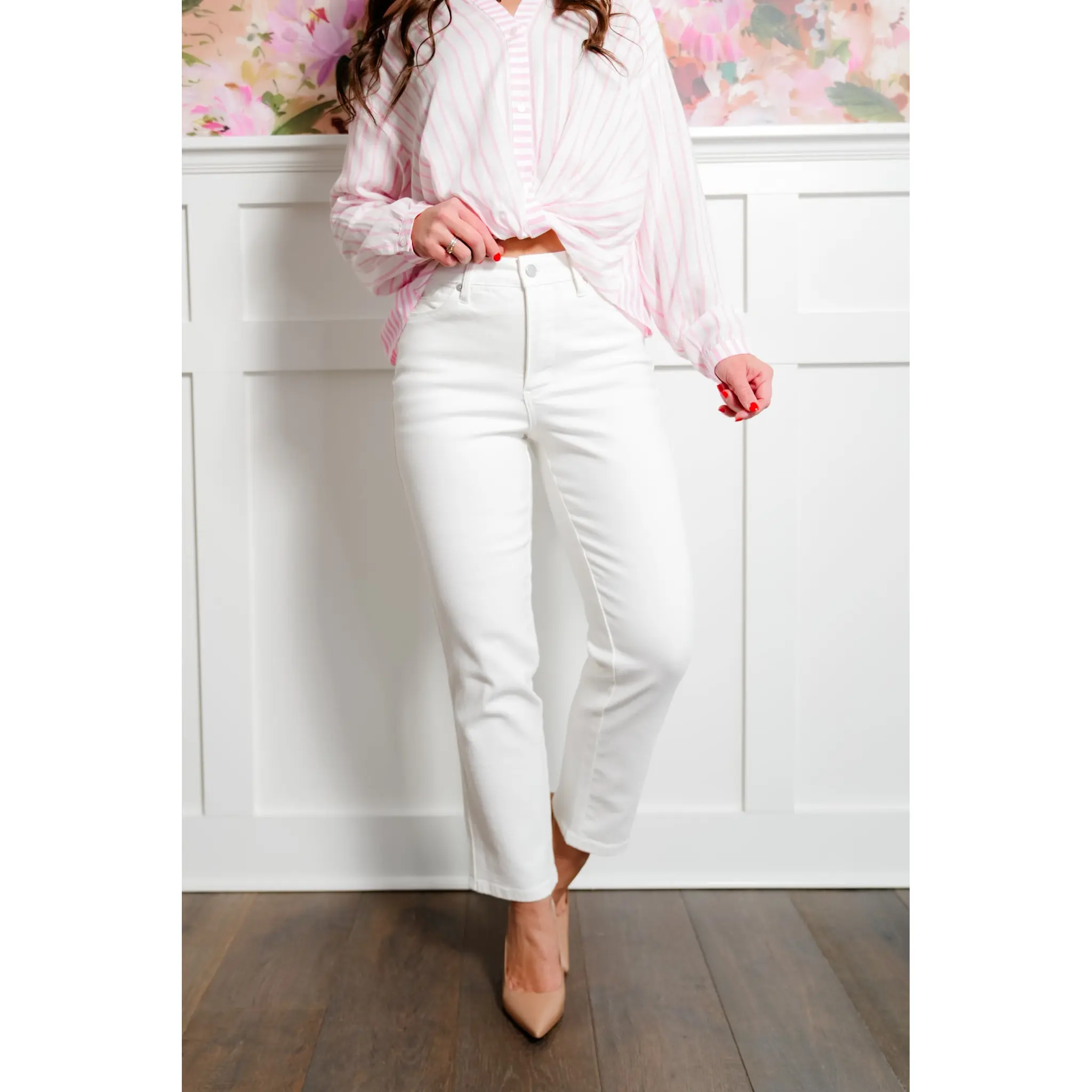 Judy Blue The Cape Cod  High Rise White Tummy Control Ankle Straight Leg Jeans