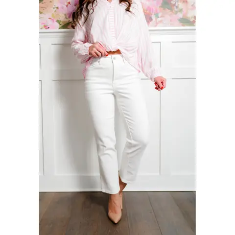 Judy Blue The Cape Cod  High Rise White Tummy Control Ankle Straight Leg Jeans