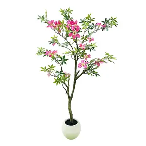 Tall Artificial Plant, 6FT Realistic Artificial Kapok Flower, Decorative Fake Tree with Lifelike Leaves & Flowers, Faux Floor Plant with Pot for Living Room Office Front Porch Wedding Decor