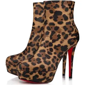 Christian Louboutin Bianca Booty 120 Leopard Brown Black Platform Ankle Heel Boot