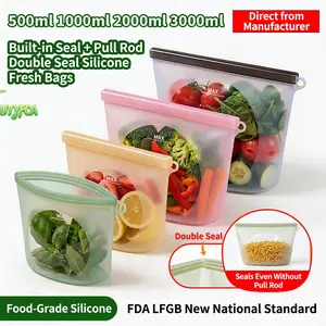 Reusable 4 categories Silicone Food Storage Bags, Double Zipper Seal with Slide Lock Airtight Stand Up Pouches, BPA Free Food Grade Silicone Bags in Multiple Sizes for Meal Prep, Soup, Leftovers, Microwave Dishwasher Freezer Safe, Kitchen Organization,sum