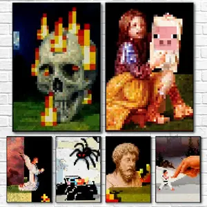 Classic Game M-Minecraft Poster Sticker Self-Adhesive Posters Set Artistic Print Wall Art Gallery-Grade Waterproof Fade-Resistant & Scratch-Proof Perfect Gift & Home Decor Living Room, Bedroom, Home Decoration Multiple Size Skeleton Design